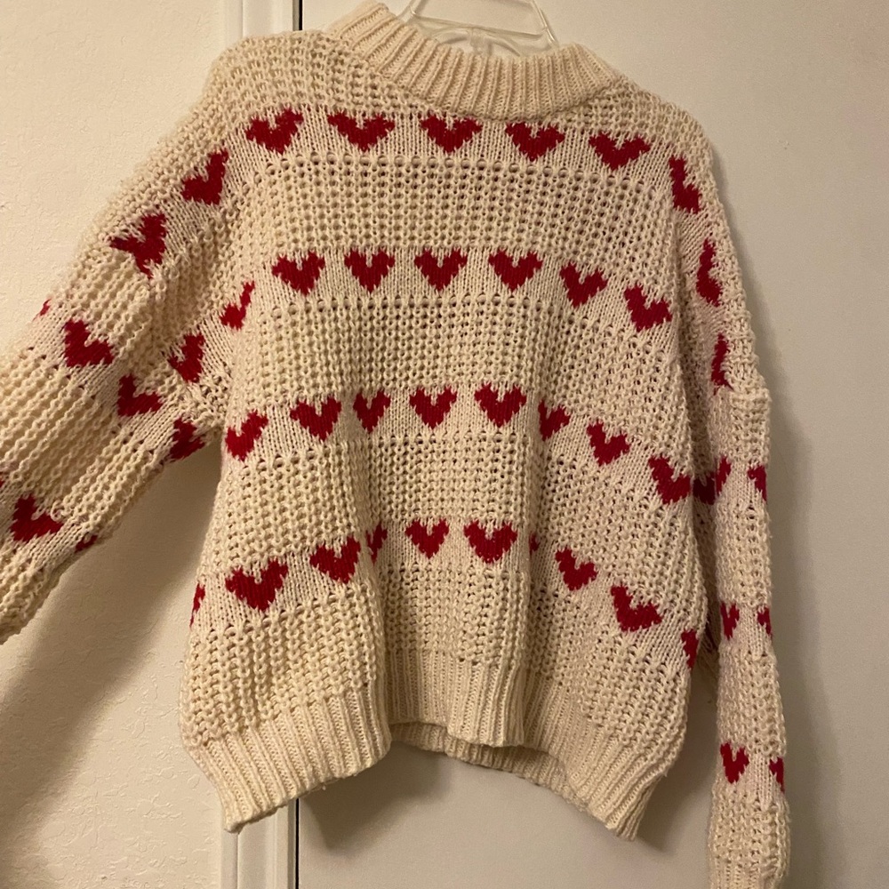 Cozy Cream and Red Heart Sweater
